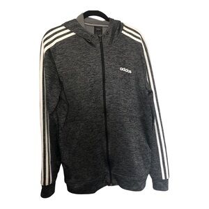 Adidas Climawarm Fleece Hoodie Men’s Size M Full-Zip Heather Gray White Stripes
